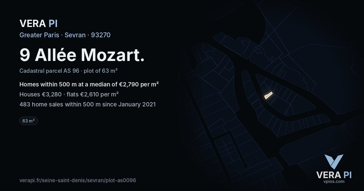 9 Allée Mozart, Sevran at night – the plot lit, the parcels around coloured by the prices near them