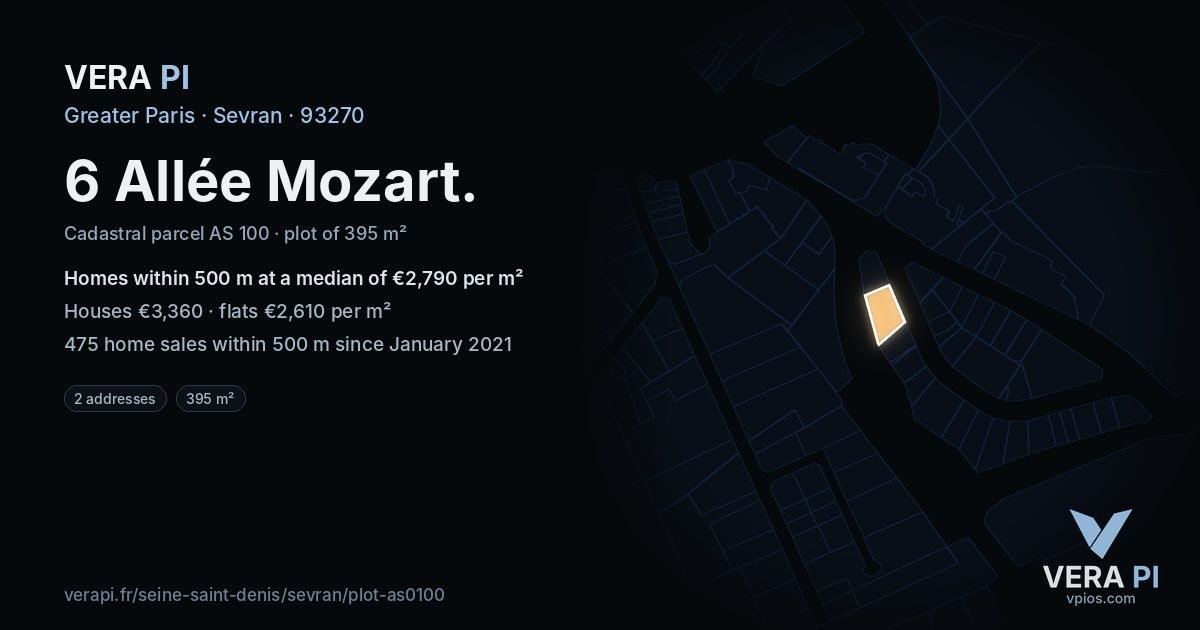 6 Allée Mozart, Sevran at night – the plot lit, the parcels around coloured by the prices near them
