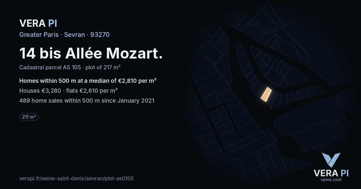 14 bis Allée Mozart, Sevran at night – the plot lit, the parcels around coloured by the prices near them