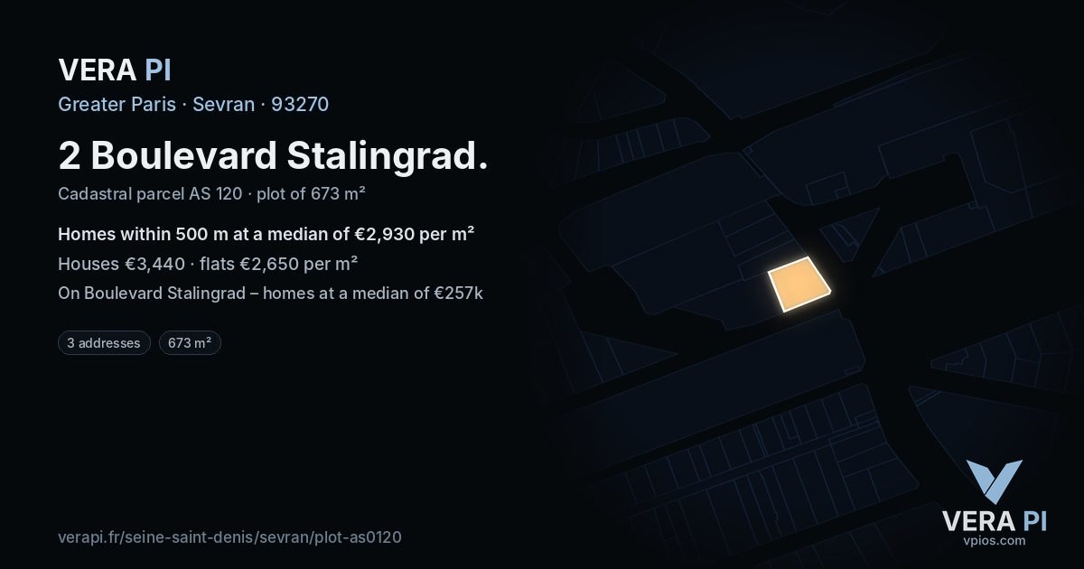 2 Boulevard Stalingrad, Sevran at night – the plot lit, the parcels around coloured by the prices near them