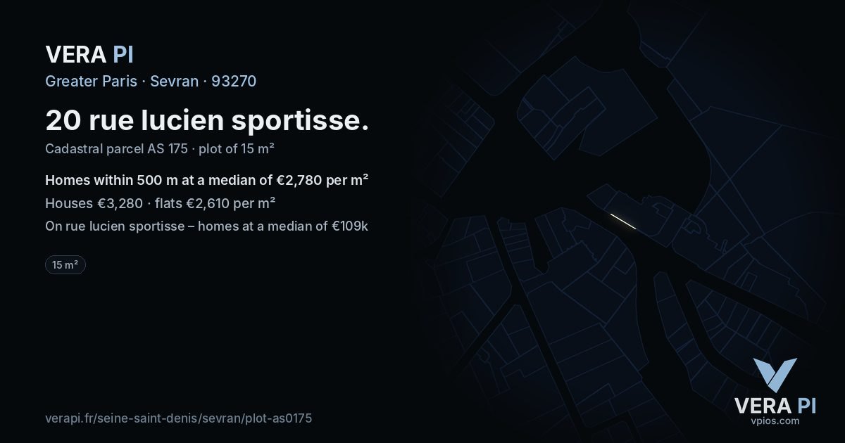 20 rue lucien sportisse, Sevran at night – the plot lit, the parcels around coloured by the prices near them