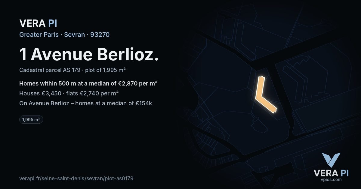 1 Avenue Berlioz, Sevran at night – the plot lit, the parcels around coloured by the prices near them