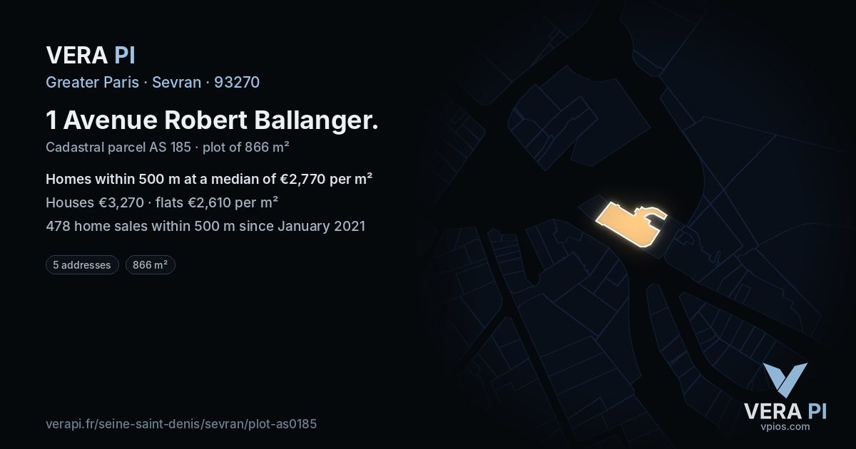 1 Avenue Robert Ballanger, Sevran at night – the plot lit, the parcels around coloured by the prices near them