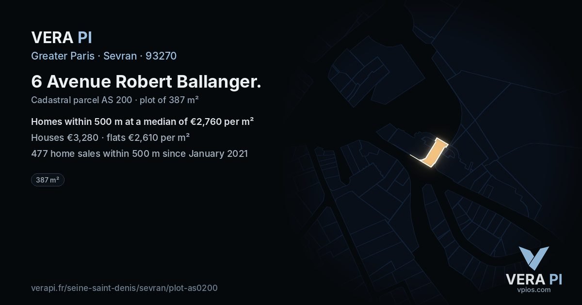 6 Avenue Robert Ballanger, Sevran at night – the plot lit, the parcels around coloured by the prices near them