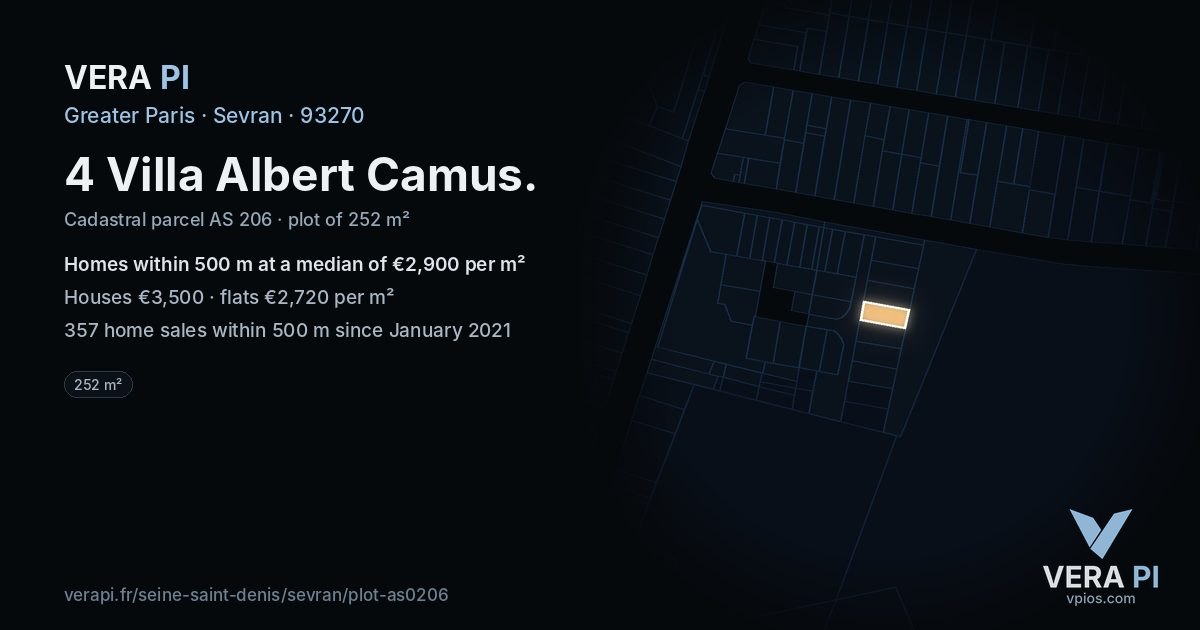4 Villa Albert Camus, Sevran at night – the plot lit, the parcels around coloured by the prices near them
