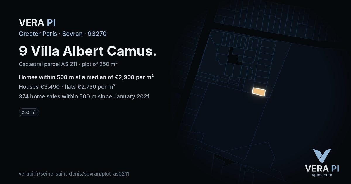 9 Villa Albert Camus, Sevran at night – the plot lit, the parcels around coloured by the prices near them