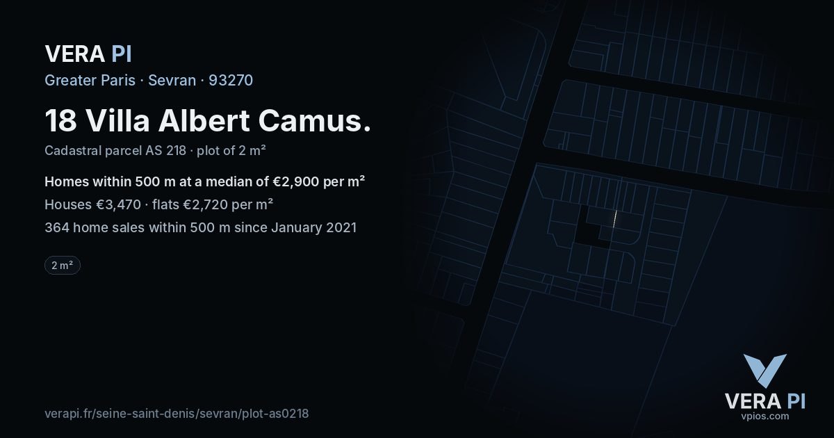 18 Villa Albert Camus, Sevran at night – the plot lit, the parcels around coloured by the prices near them