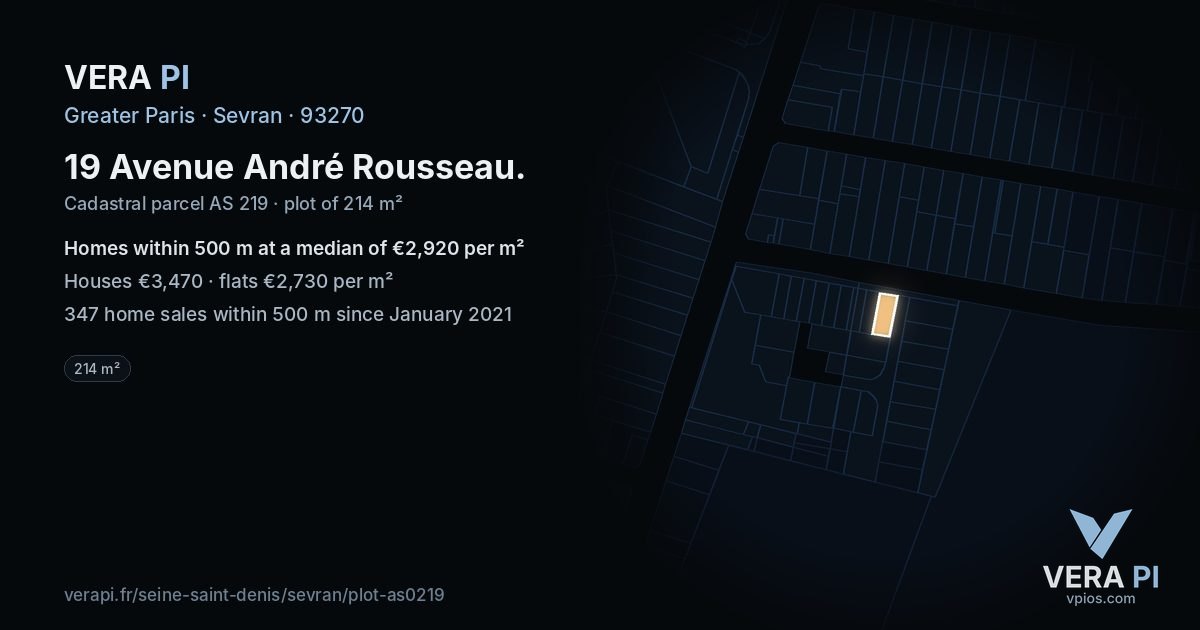 19 Avenue André Rousseau, Sevran at night – the plot lit, the parcels around coloured by the prices near them