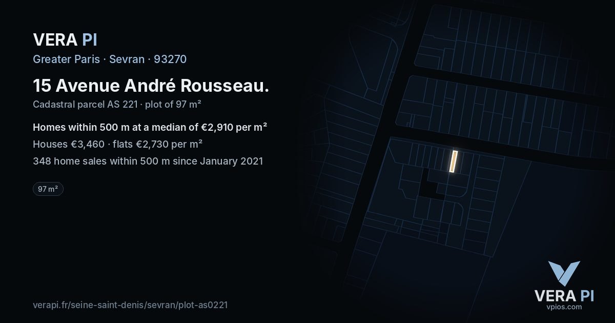 15 Avenue André Rousseau, Sevran at night – the plot lit, the parcels around coloured by the prices near them