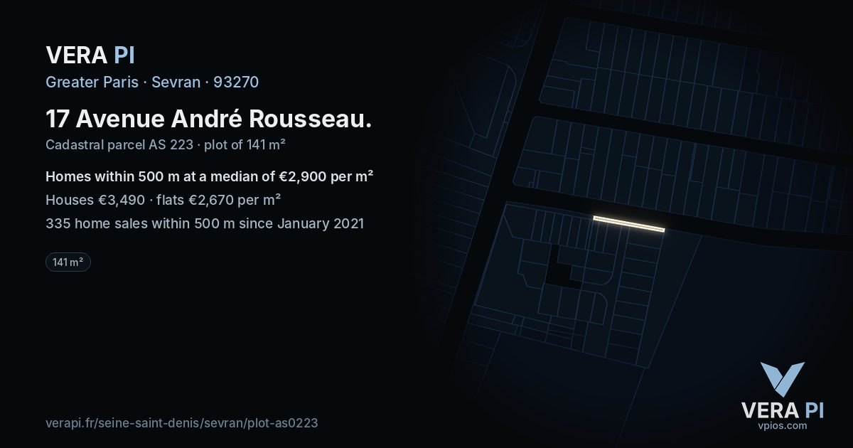17 Avenue André Rousseau, Sevran at night – the plot lit, the parcels around coloured by the prices near them