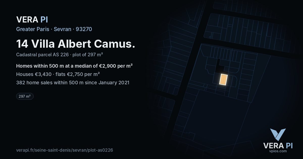 14 Villa Albert Camus, Sevran at night – the plot lit, the parcels around coloured by the prices near them