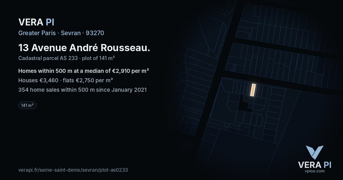 13 Avenue André Rousseau, Sevran at night – the plot lit, the parcels around coloured by the prices near them