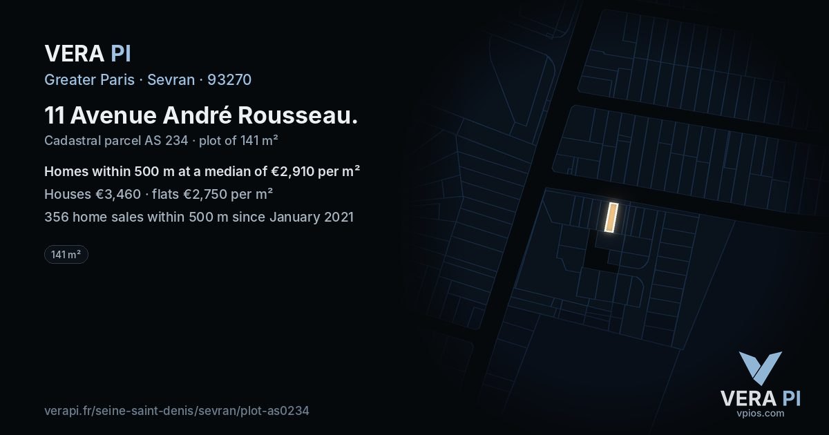 11 Avenue André Rousseau, Sevran at night – the plot lit, the parcels around coloured by the prices near them