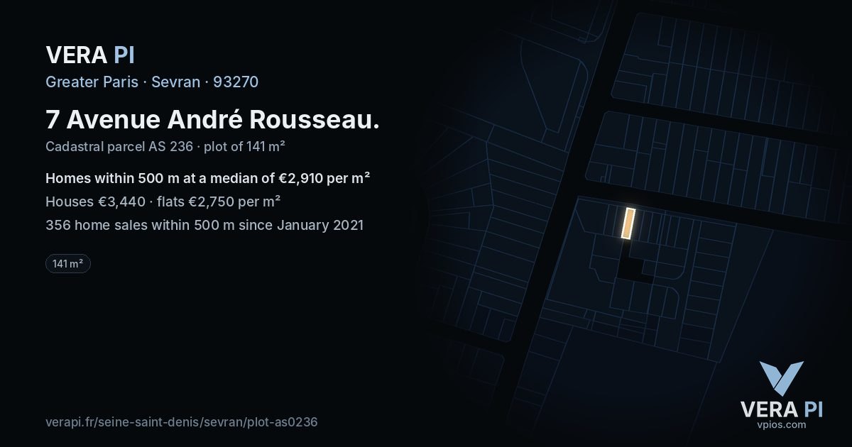 7 Avenue André Rousseau, Sevran at night – the plot lit, the parcels around coloured by the prices near them