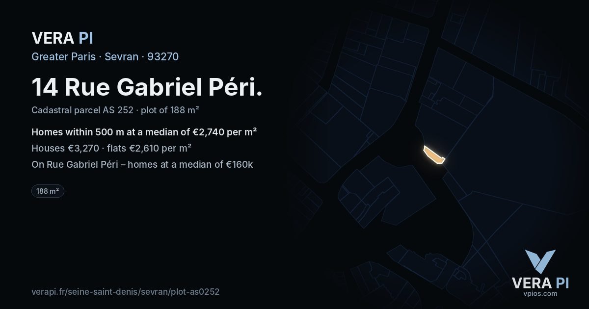 14 Rue Gabriel Péri, Sevran at night – the plot lit, the parcels around coloured by the prices near them