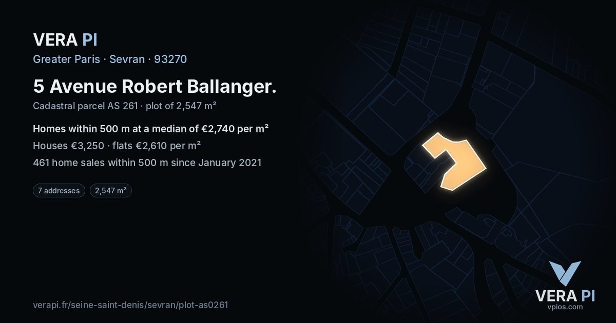 5 Avenue Robert Ballanger, Sevran at night – the plot lit, the parcels around coloured by the prices near them