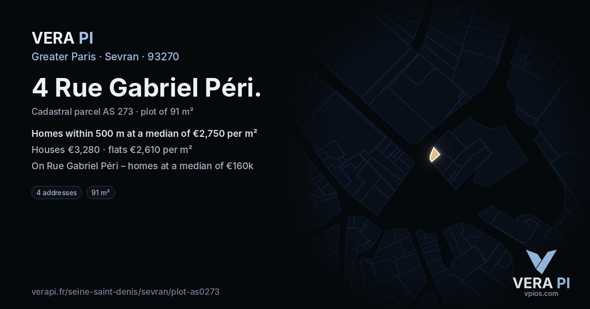 4 Rue Gabriel Péri, Sevran at night – the plot lit, the parcels around coloured by the prices near them