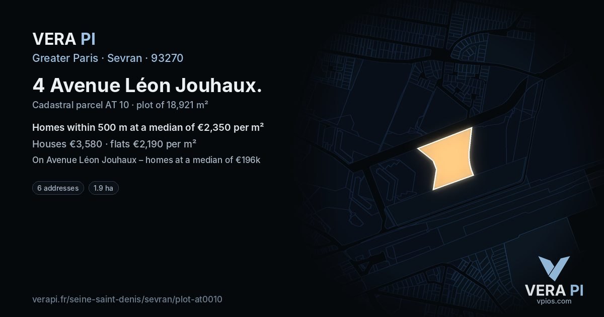 4 Avenue Léon Jouhaux, Sevran at night – the plot lit, the parcels around coloured by the prices near them