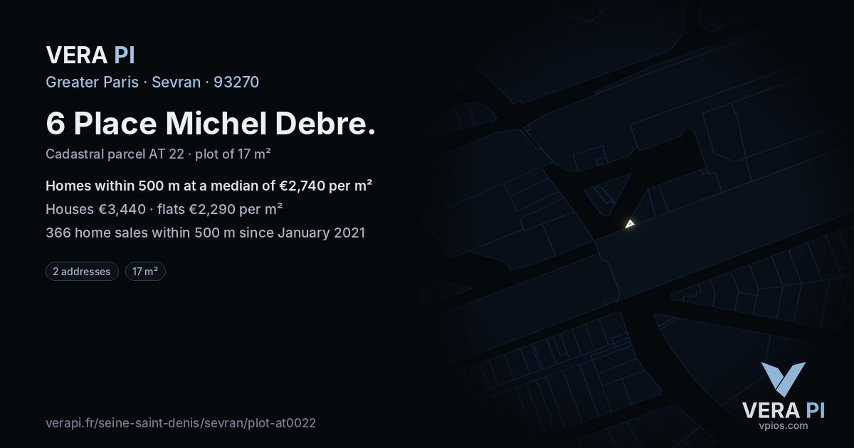 6 Place Michel Debre, Sevran at night – the plot lit, the parcels around coloured by the prices near them