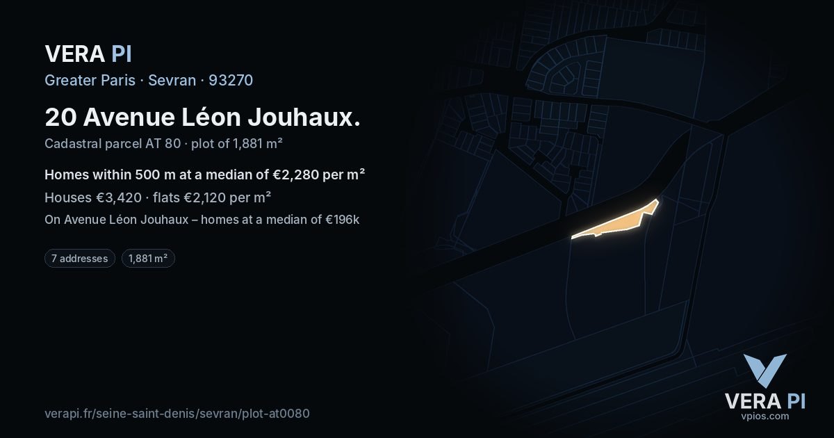 20 Avenue Léon Jouhaux, Sevran at night – the plot lit, the parcels around coloured by the prices near them