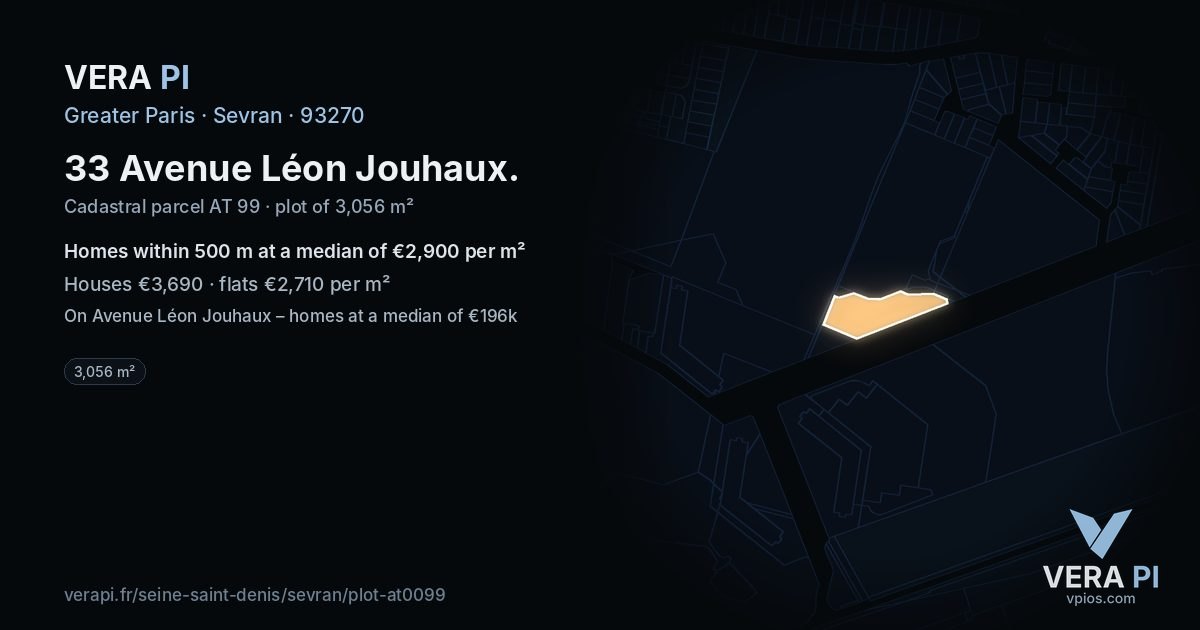 33 Avenue Léon Jouhaux, Sevran at night – the plot lit, the parcels around coloured by the prices near them