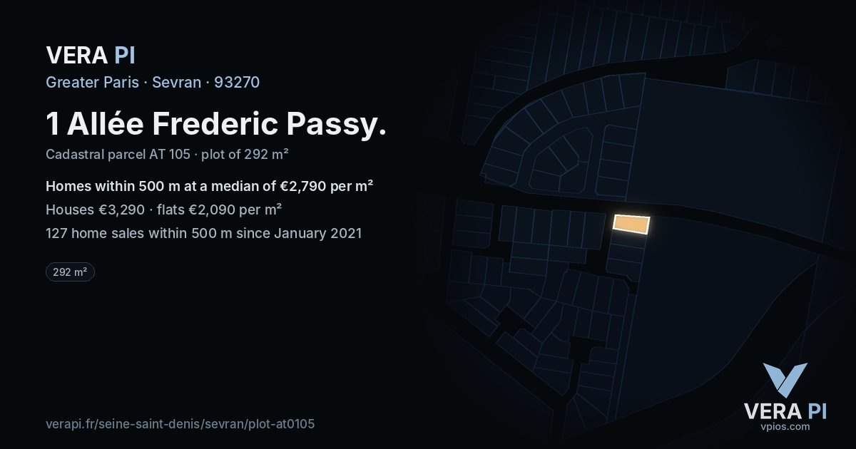 1 Allée Frederic Passy, Sevran at night – the plot lit, the parcels around coloured by the prices near them