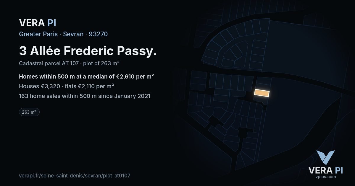 3 Allée Frederic Passy, Sevran at night – the plot lit, the parcels around coloured by the prices near them