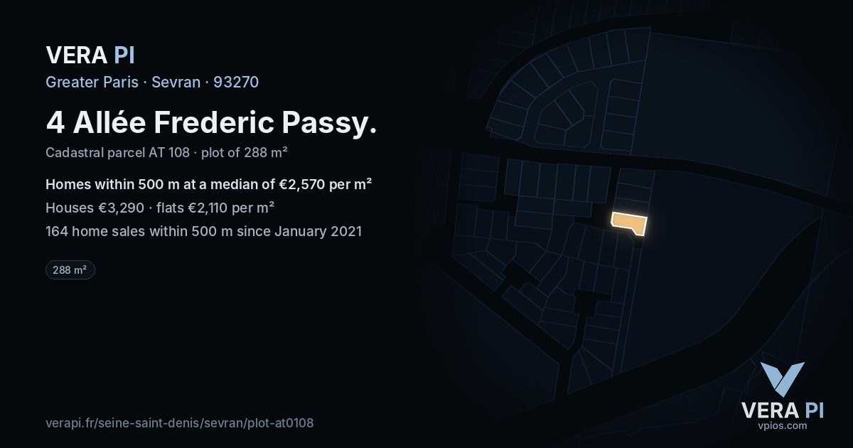 4 Allée Frederic Passy, Sevran at night – the plot lit, the parcels around coloured by the prices near them
