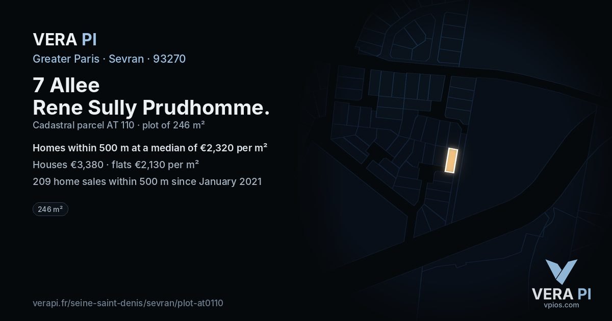 7 Allee Rene Sully Prudhomme, Sevran at night – the plot lit, the parcels around coloured by the prices near them