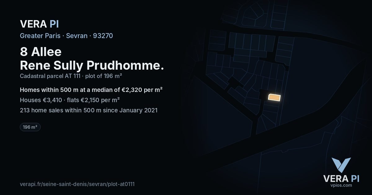 8 Allee Rene Sully Prudhomme, Sevran at night – the plot lit, the parcels around coloured by the prices near them