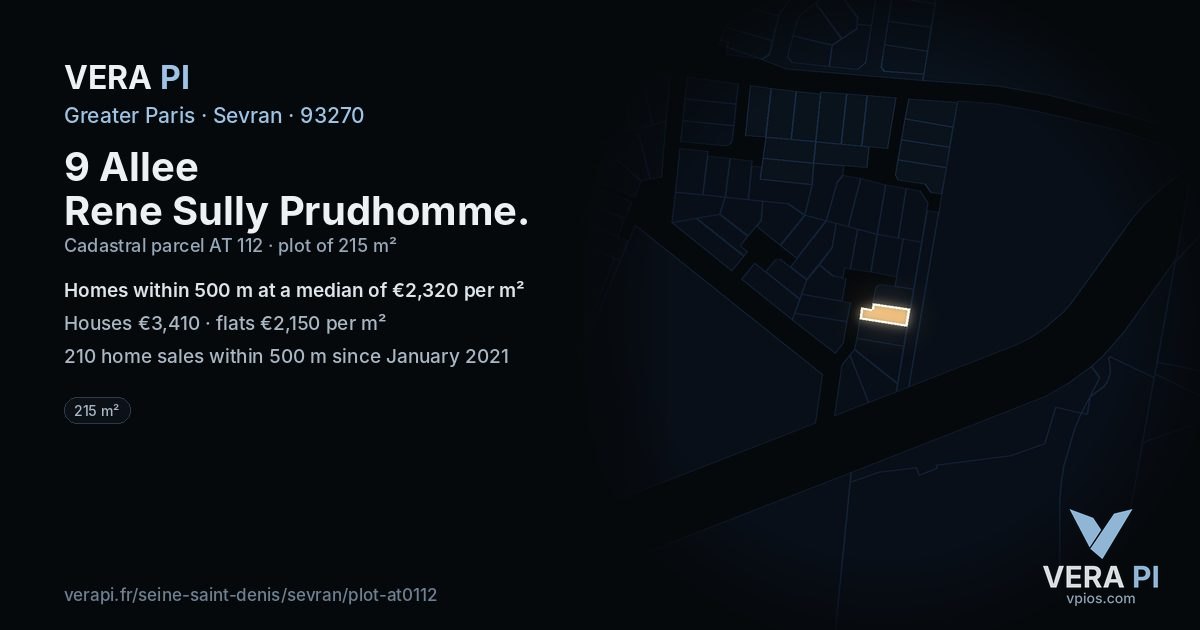 9 Allee Rene Sully Prudhomme, Sevran at night – the plot lit, the parcels around coloured by the prices near them