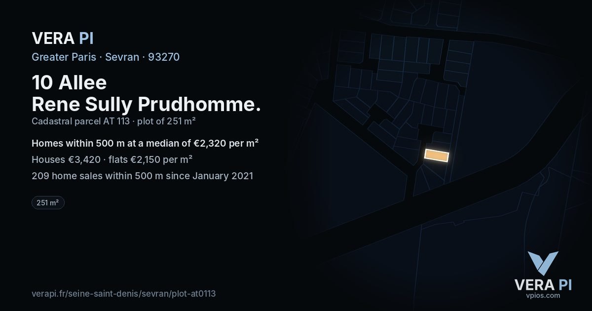 10 Allee Rene Sully Prudhomme, Sevran at night – the plot lit, the parcels around coloured by the prices near them