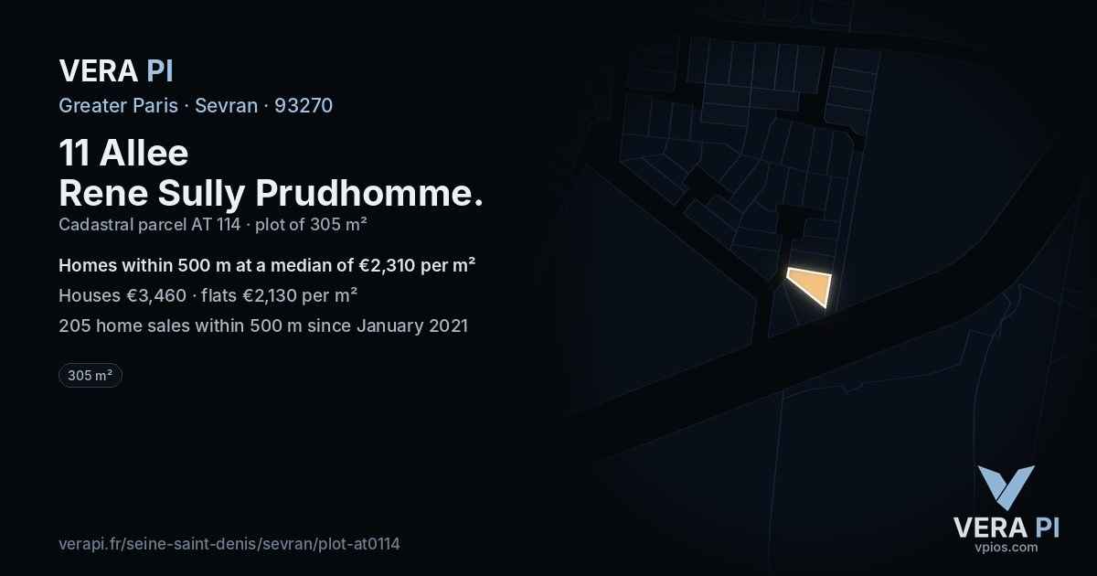 11 Allee Rene Sully Prudhomme, Sevran at night – the plot lit, the parcels around coloured by the prices near them