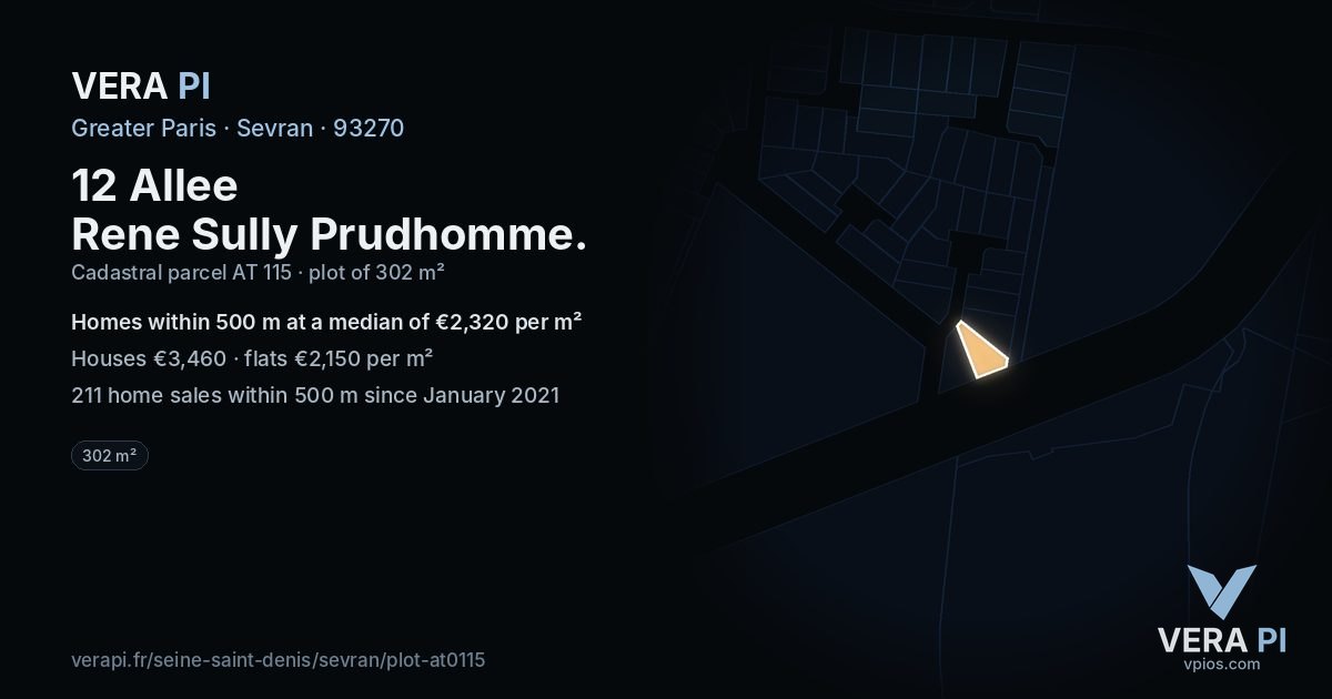 12 Allee Rene Sully Prudhomme, Sevran at night – the plot lit, the parcels around coloured by the prices near them