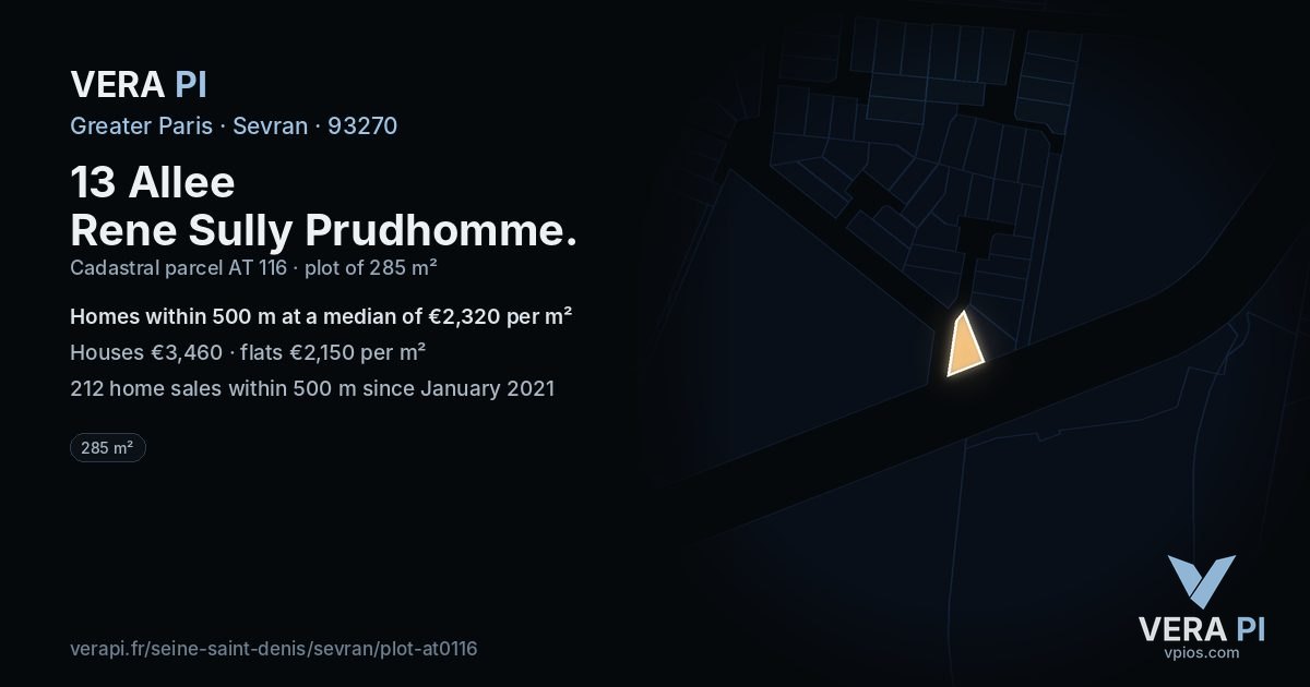 13 Allee Rene Sully Prudhomme, Sevran at night – the plot lit, the parcels around coloured by the prices near them