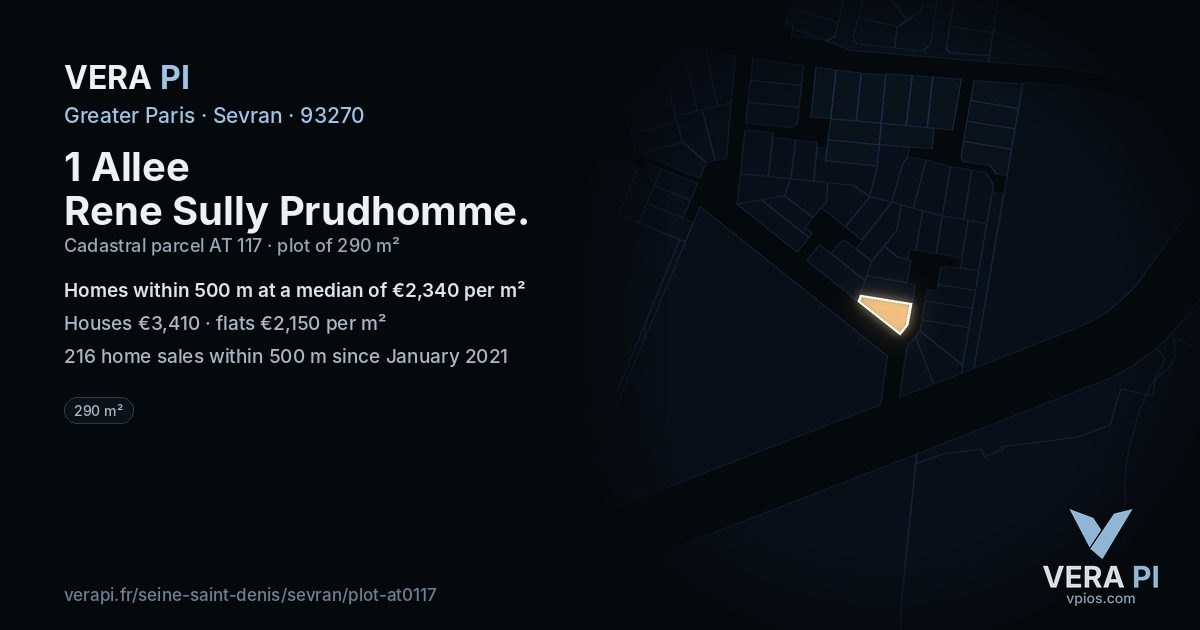 1 Allee Rene Sully Prudhomme, Sevran at night – the plot lit, the parcels around coloured by the prices near them