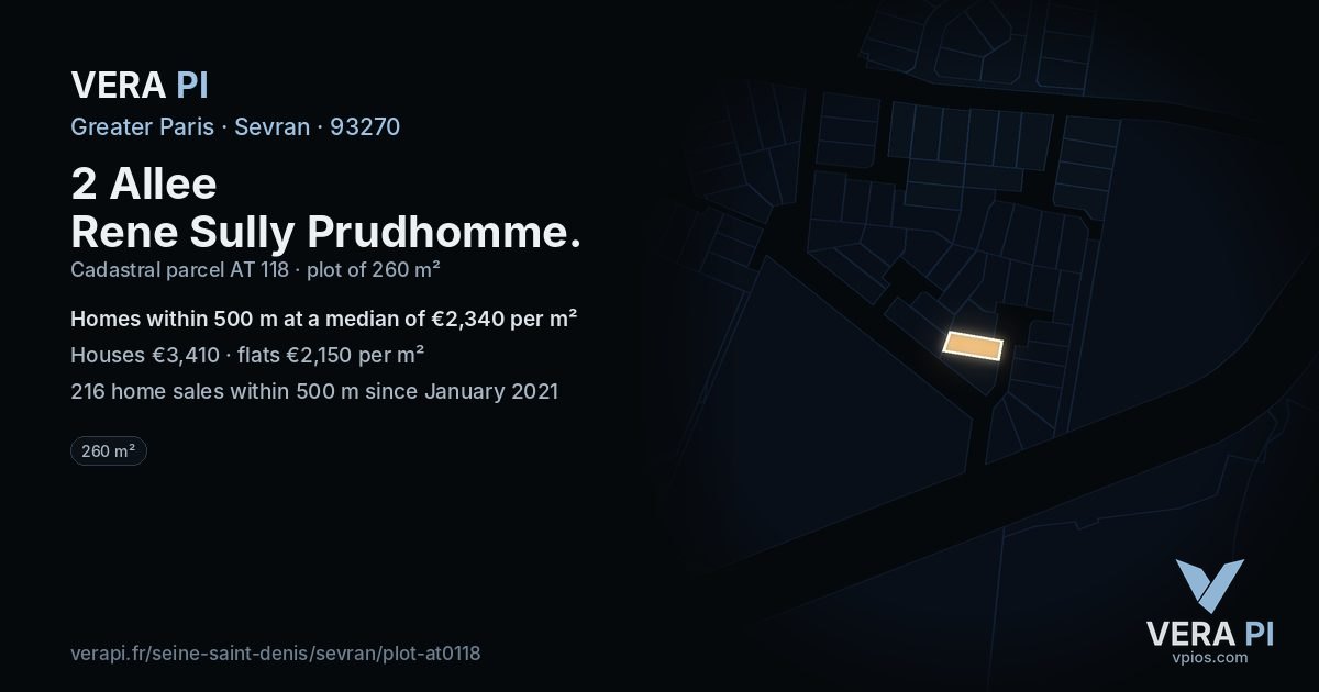 2 Allee Rene Sully Prudhomme, Sevran at night – the plot lit, the parcels around coloured by the prices near them