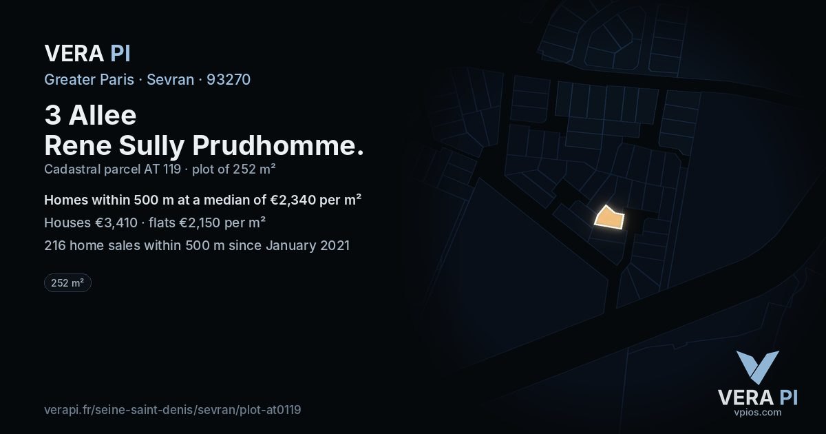 3 Allee Rene Sully Prudhomme, Sevran at night – the plot lit, the parcels around coloured by the prices near them