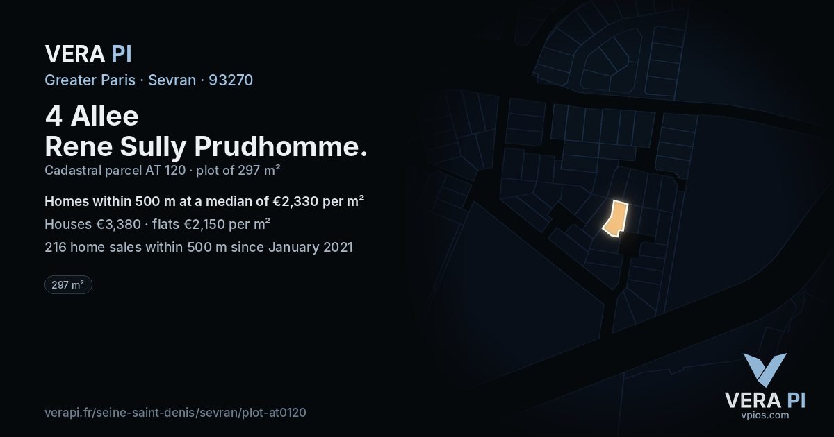 4 Allee Rene Sully Prudhomme, Sevran at night – the plot lit, the parcels around coloured by the prices near them