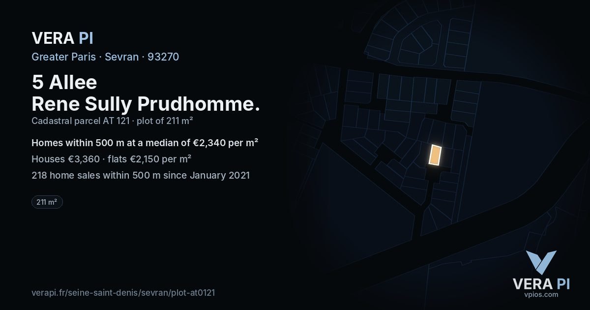 5 Allee Rene Sully Prudhomme, Sevran at night – the plot lit, the parcels around coloured by the prices near them