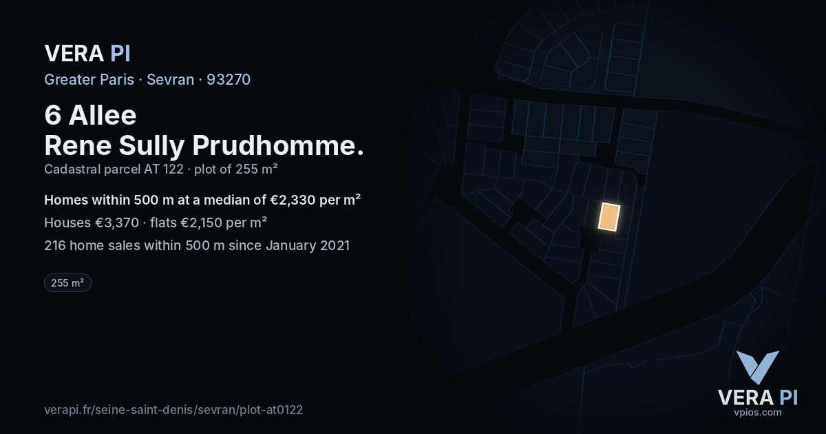 6 Allee Rene Sully Prudhomme, Sevran at night – the plot lit, the parcels around coloured by the prices near them