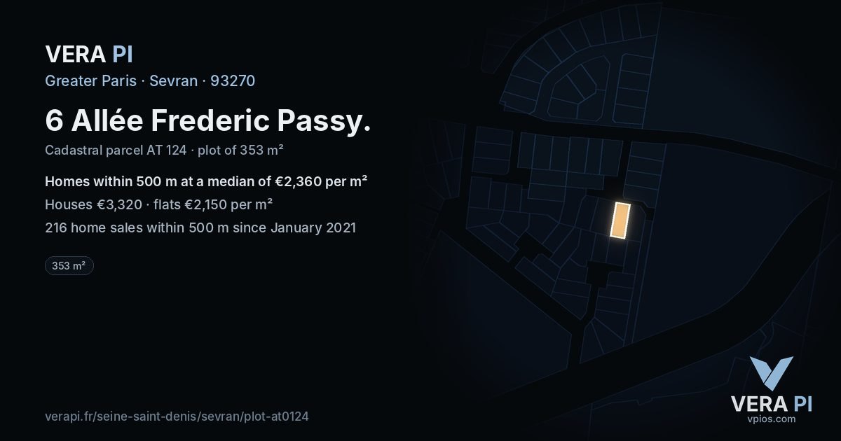 6 Allée Frederic Passy, Sevran at night – the plot lit, the parcels around coloured by the prices near them