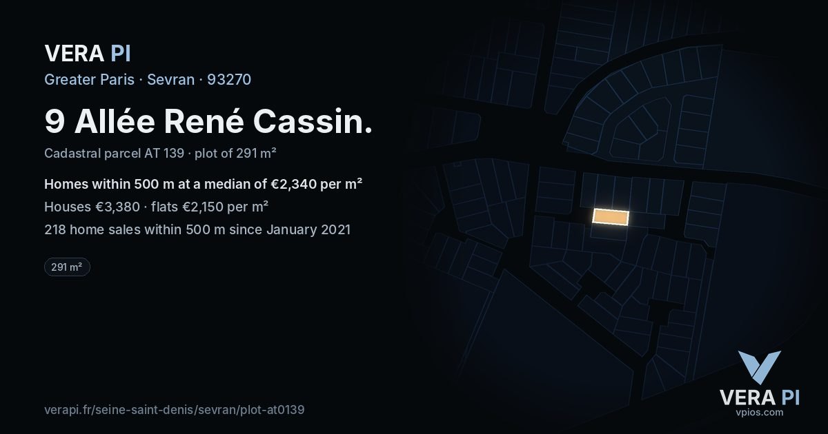 9 Allée René Cassin, Sevran at night – the plot lit, the parcels around coloured by the prices near them