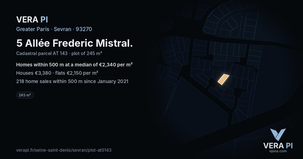 5 Allée Frederic Mistral, Sevran at night – the plot lit, the parcels around coloured by the prices near them
