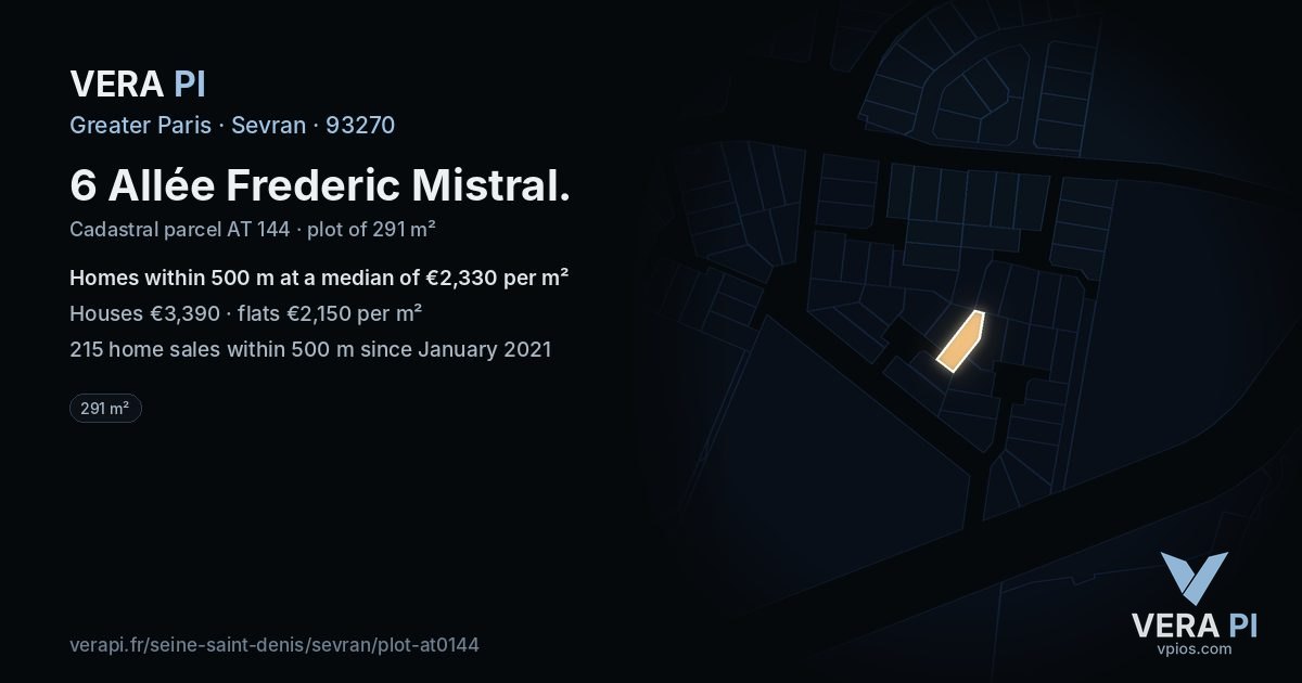 6 Allée Frederic Mistral, Sevran at night – the plot lit, the parcels around coloured by the prices near them