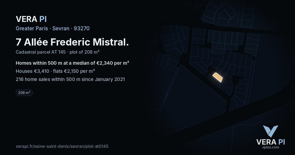 7 Allée Frederic Mistral, Sevran at night – the plot lit, the parcels around coloured by the prices near them