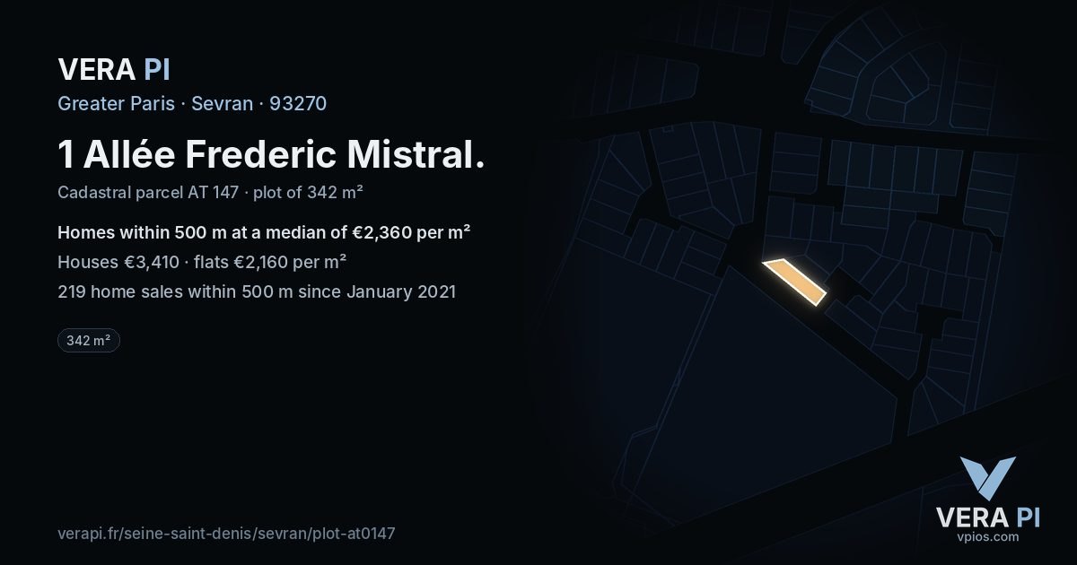 1 Allée Frederic Mistral, Sevran at night – the plot lit, the parcels around coloured by the prices near them