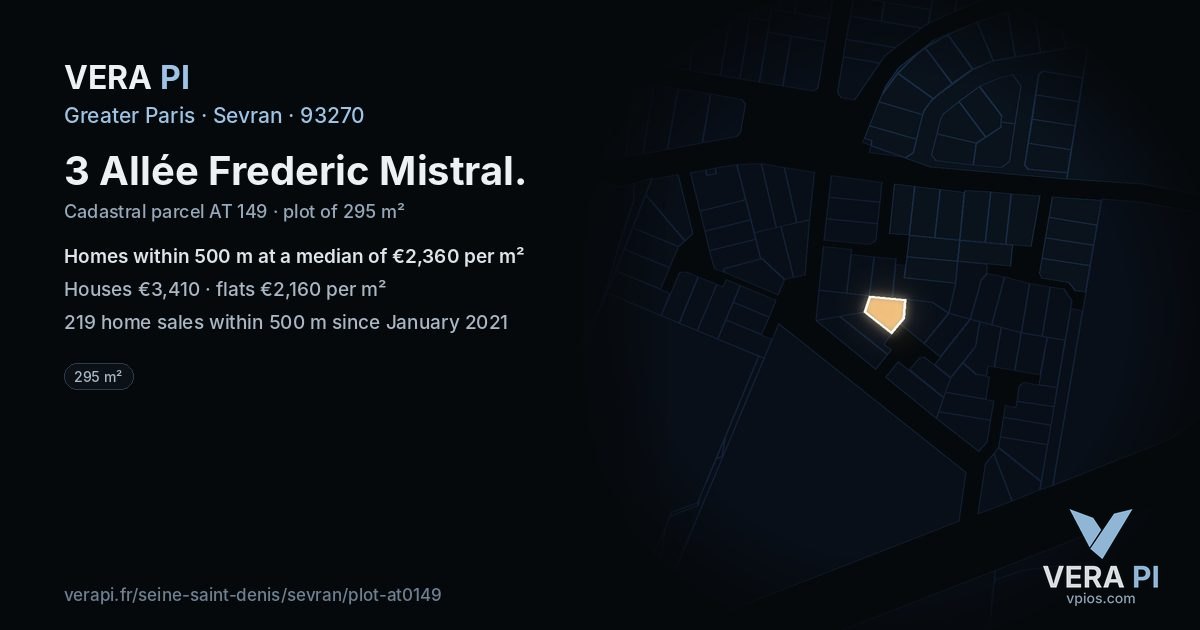 3 Allée Frederic Mistral, Sevran at night – the plot lit, the parcels around coloured by the prices near them
