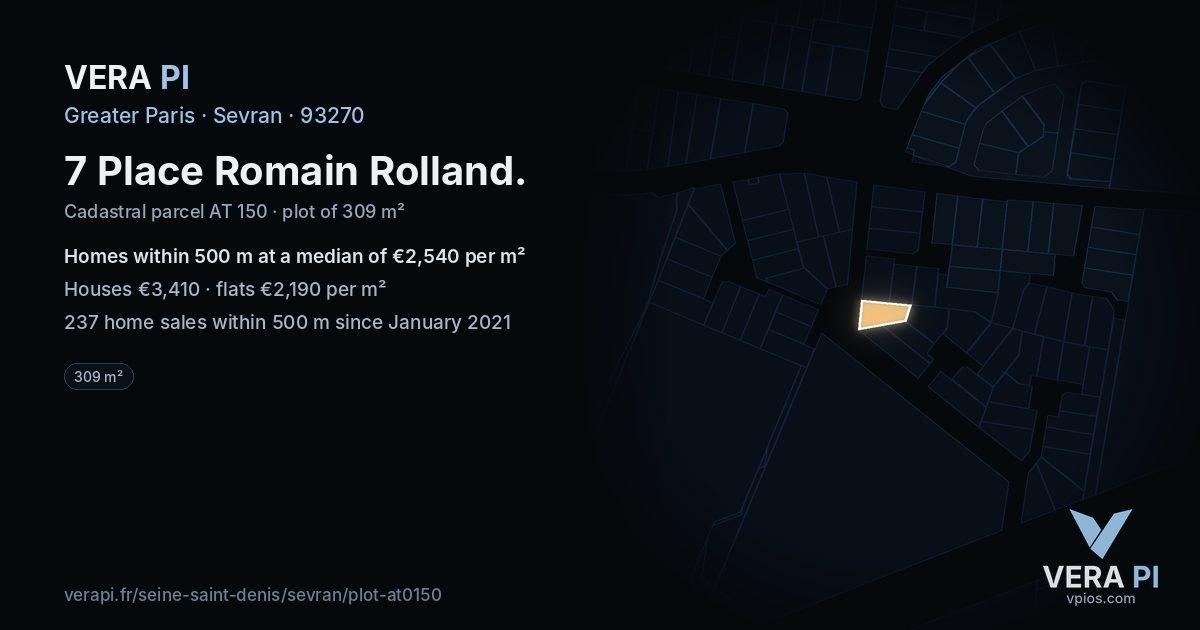 7 Place Romain Rolland, Sevran at night – the plot lit, the parcels around coloured by the prices near them