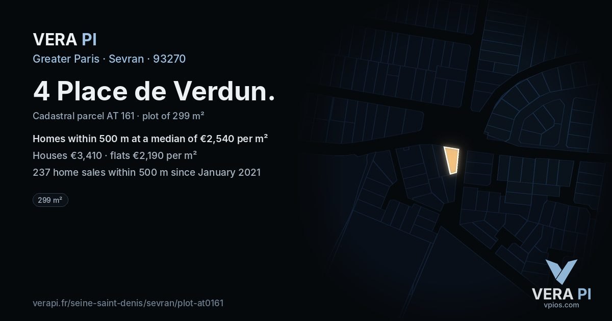 4 Place de Verdun, Sevran at night – the plot lit, the parcels around coloured by the prices near them